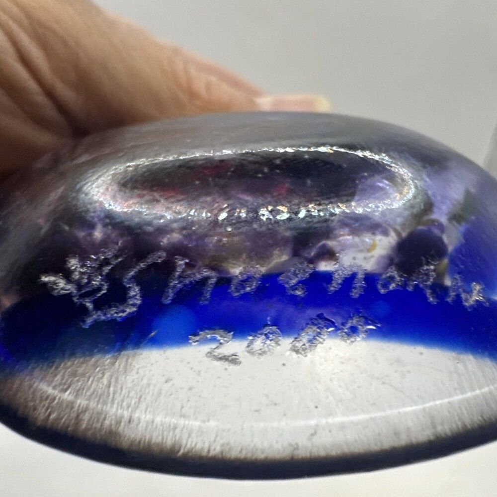 Handmade Fused Studio Art Glass Dish Bowl Abstract  Signed Shoehorn 2000 3 In - Picture 4 of 4